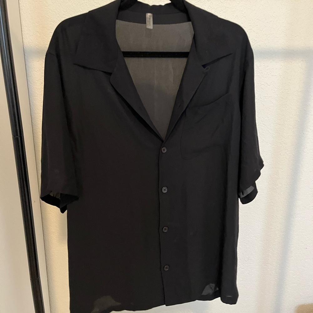 Black Sheer Button-Up Shirt